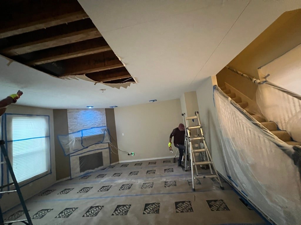 Water damage restoration project with documented repairs for insurance claims in Richardson, Texas