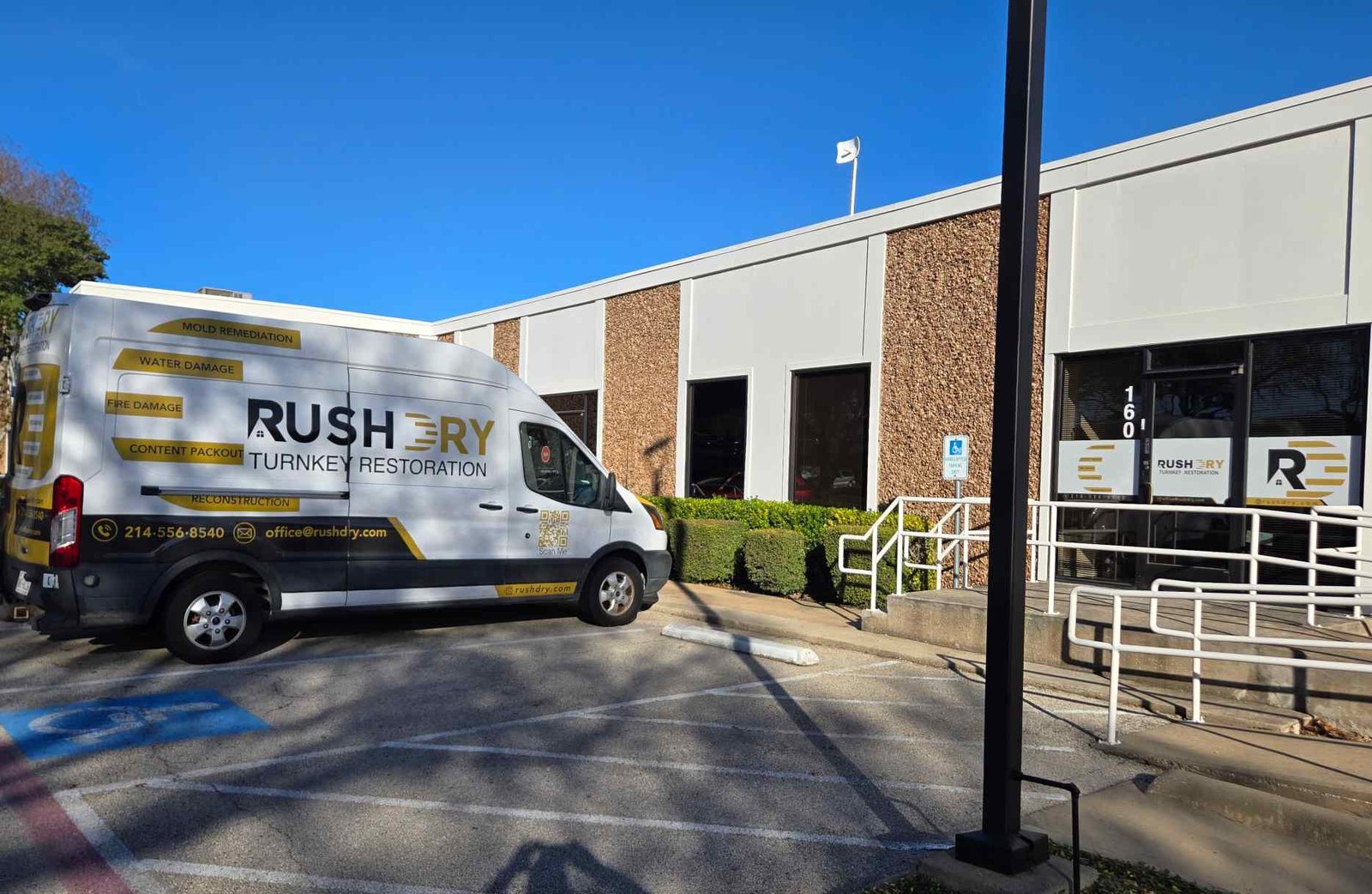 Rush Dry Restoration office and service vehicle in Richardson, Texas