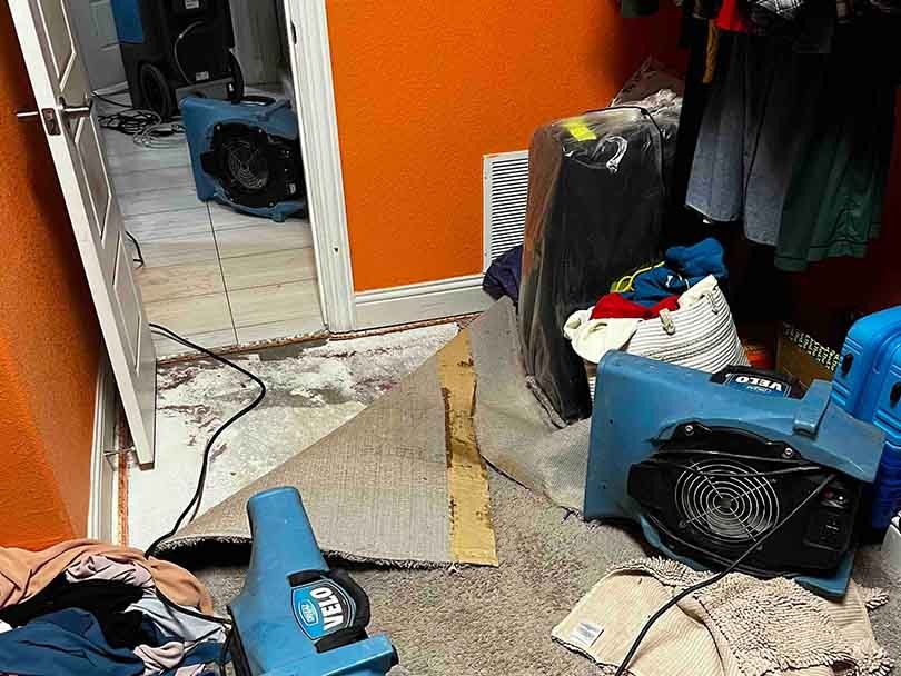 Velo Low Profile Air Mover used for basement flood cleanup Dallas in a flooded basement in Dallas–Fort Worth