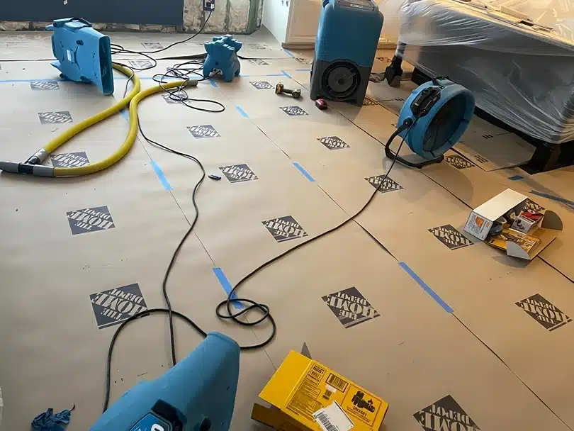 Emergency water removal DFW with professional structural drying and extraction equipment in a Dallas–Fort Worth property